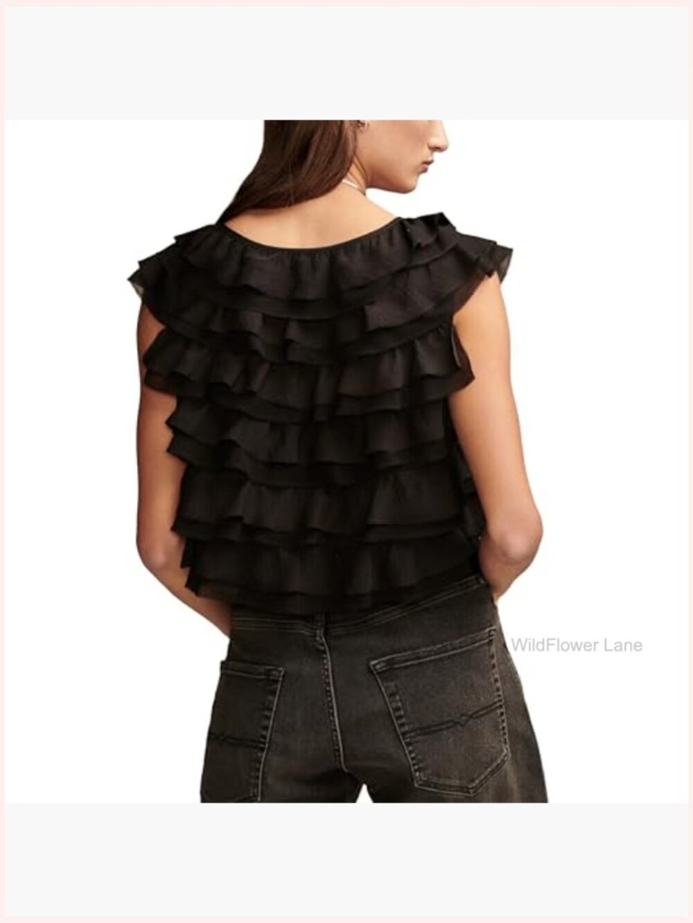 Scoop Neck Sleeveless Ruffle Tank Top with Ruffle Back - Picture 2 of 5